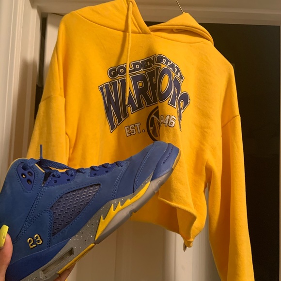 Golden state warriors cropped hoodie/blue retro 5s - Picture 1 of 7